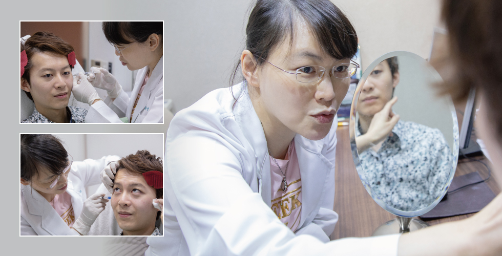 藉由擠眉弄眼一些表情動作,讓醫師可以觀察我臉上的皺紋、凹陷等等也可以找出平常甚麼表情而導致出現這樣的紋路。